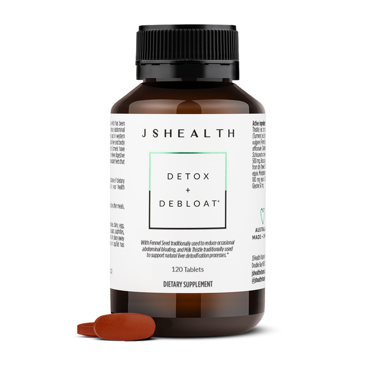 JSHealth Detox + Debloat. Bloating Relief for Women with Milk Thistle, Turmeric, and Fennel. Liver Health and Gut Support. Nutritionist-Formulated (60 Tablets)
