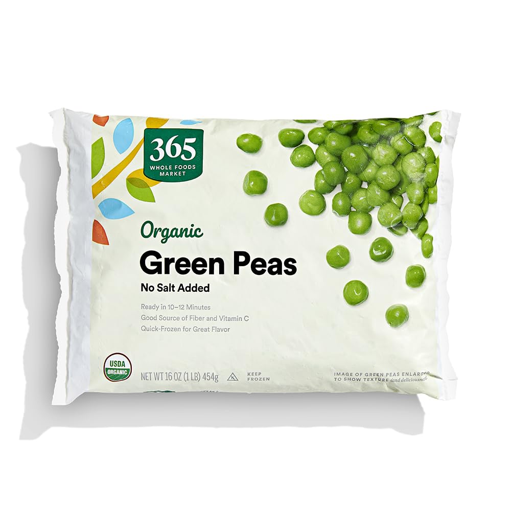 365 by Whole Foods Market, Organic Green Peas No Salt Added, 16 Ounce, (Frozen)