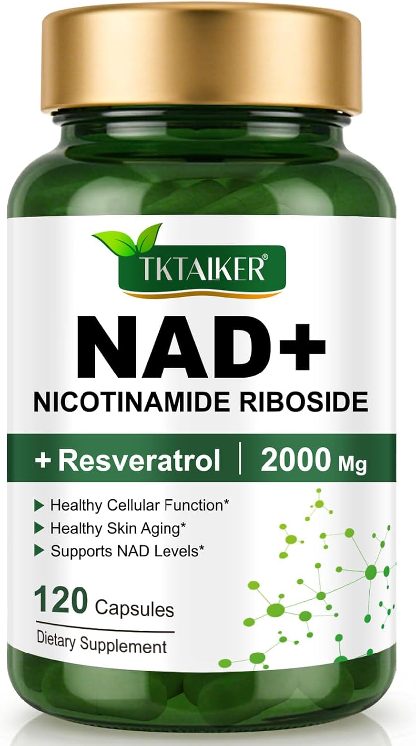 TKTALKER NAD Supplement 2000 Mg - 120 Capsules True NAD & Resveratrol, NMN Alternative Liposomal NAD+ for Women & Men, Support Cellular Health, Stamina & Healthy Aging - Ultra Strength Capsules