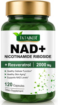 TKTALKER NAD Supplement 2000 Mg - 120 Capsules True NAD & Resveratrol, NMN Alternative Liposomal NAD+ for Women & Men, Support Cellular Health, Stamina & Healthy Aging - Ultra Strength Capsules