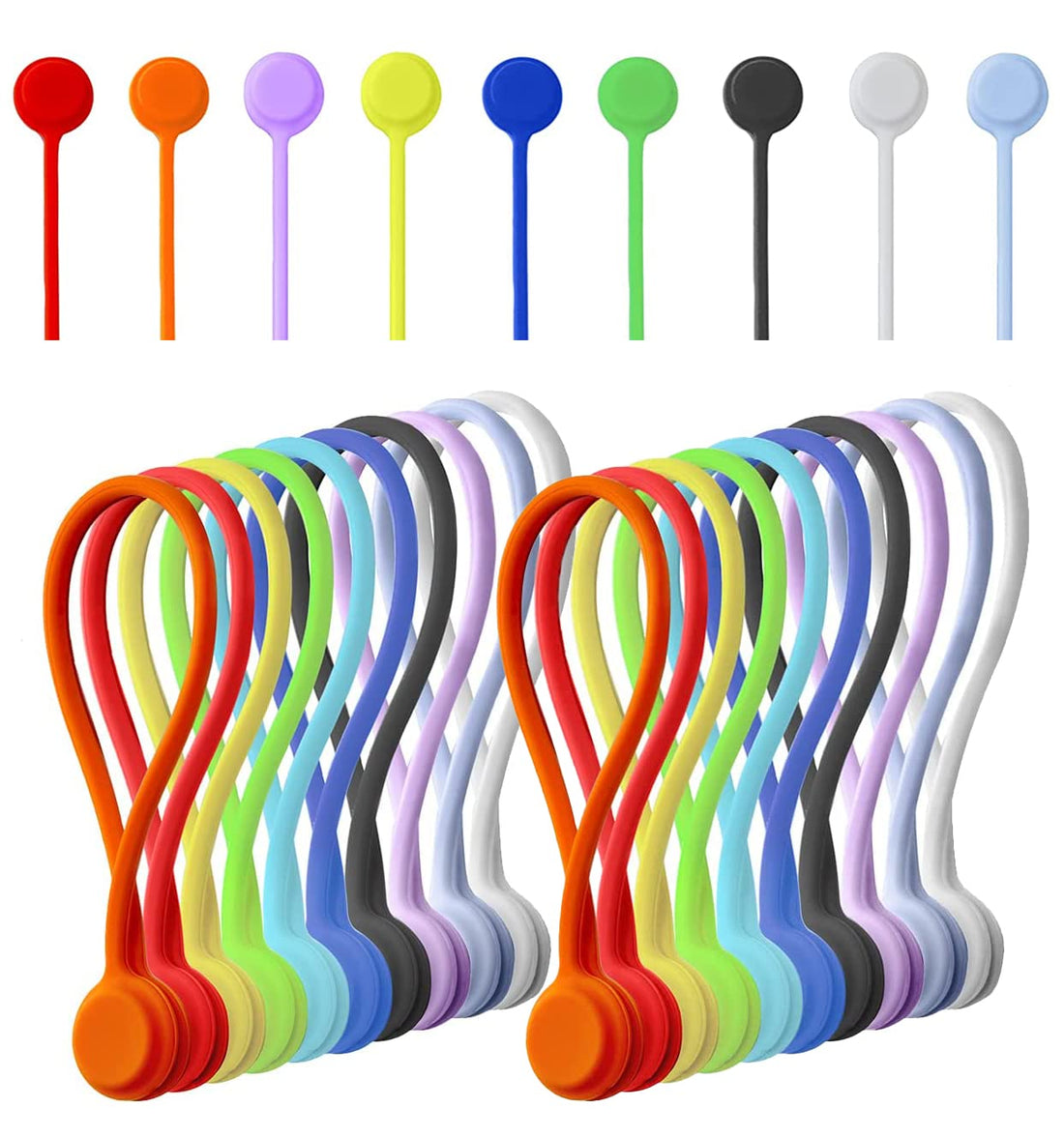 20 Pack Reusable Silicone Magnetic Cable Ties Twist Ties