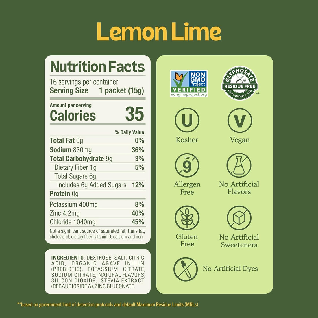 KinderFarms Advanced Electrolyte Powder for Kids and Adults - Drink Mix Hydration Packets (Lemon Lime, 16 Count), with PreMax Prebiotics, No Artificial Sweeteners or Flavors, No Synthetic Dyes