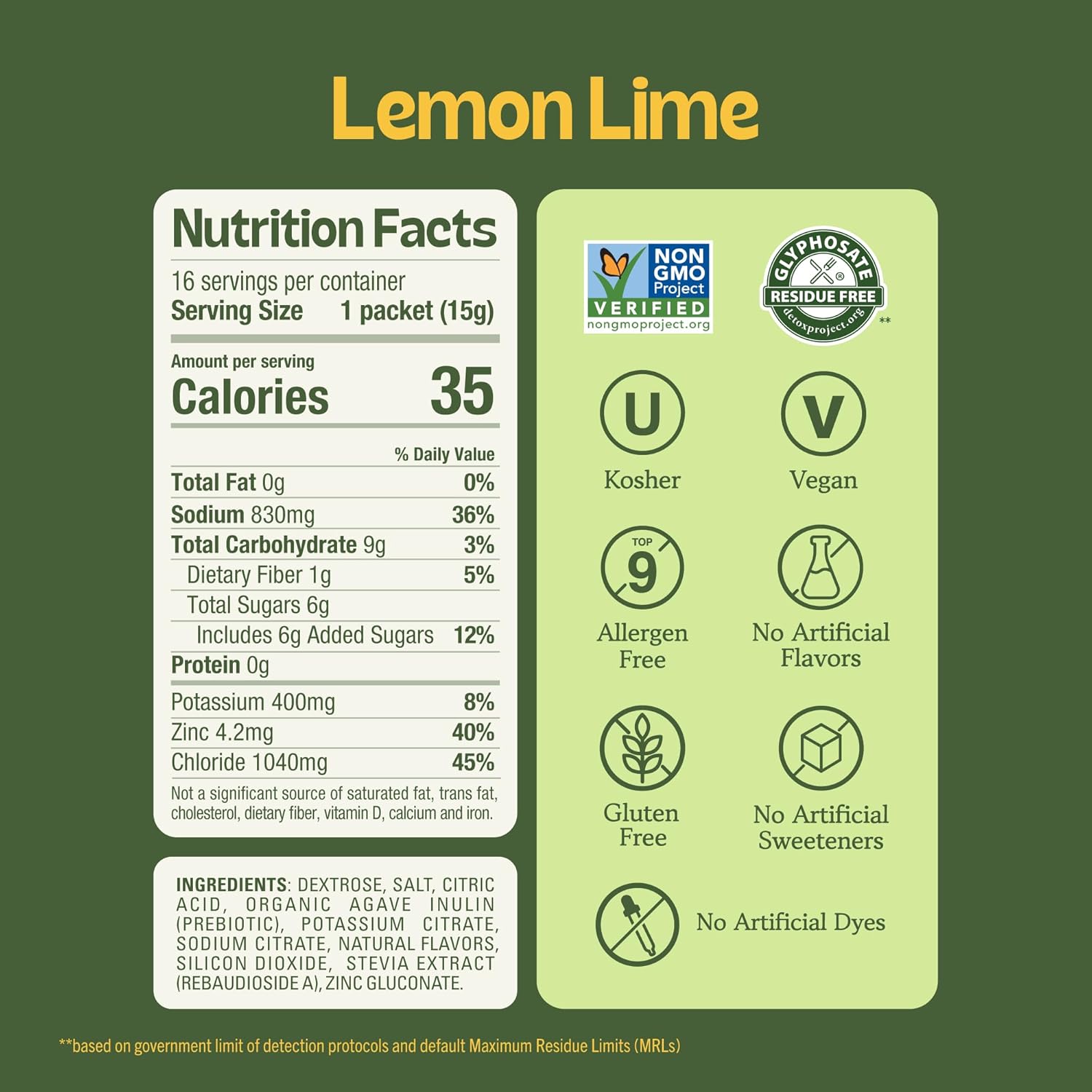 KinderFarms Advanced Electrolyte Powder for Kids and Adults - Drink Mix Hydration Packets (Lemon Lime, 16 Count), with PreMax Prebiotics, No Artificial Sweeteners or Flavors, No Synthetic Dyes