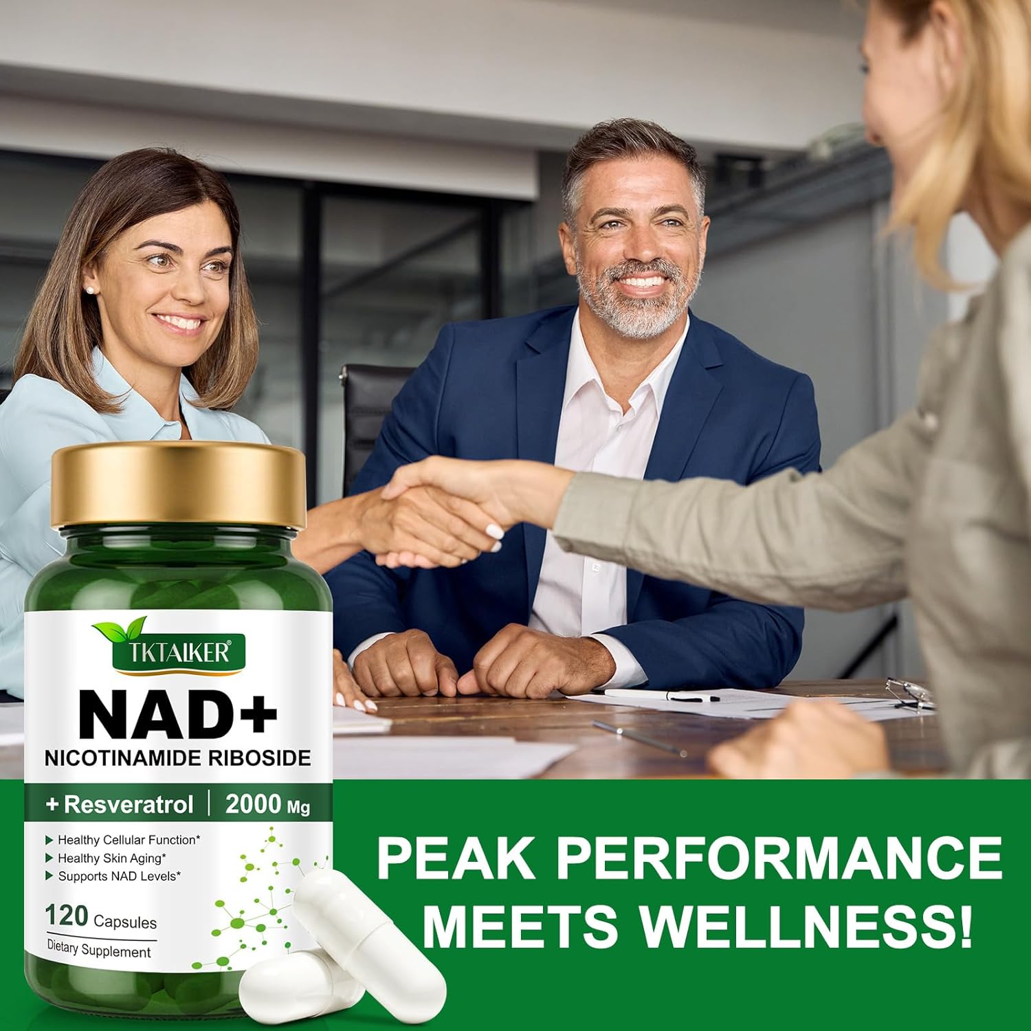 TKTALKER NAD Supplement 2000 Mg - 120 Capsules True NAD & Resveratrol, NMN Alternative Liposomal NAD+ for Women & Men, Support Cellular Health, Stamina & Healthy Aging - Ultra Strength Capsules