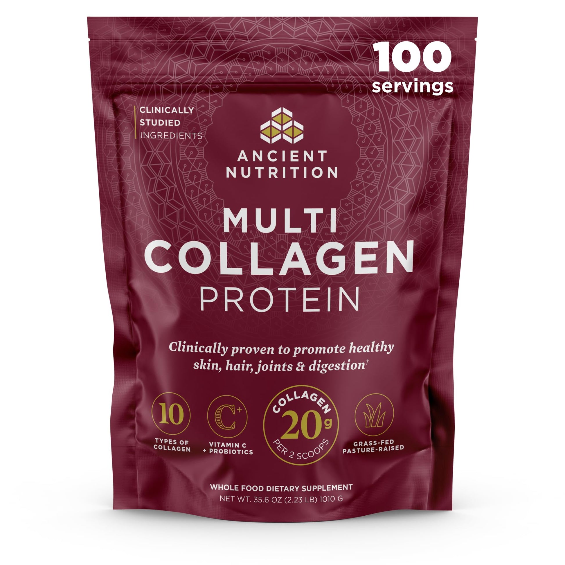 Ancient Nutrition Collagen Peptides Powder, Multi Collagen Protein, Women & Men, Vitamin C, Probiotics, Hydrolyzed Collagen, Supports Skin, Joints, Gut Health, Unflavored, 40 Servings