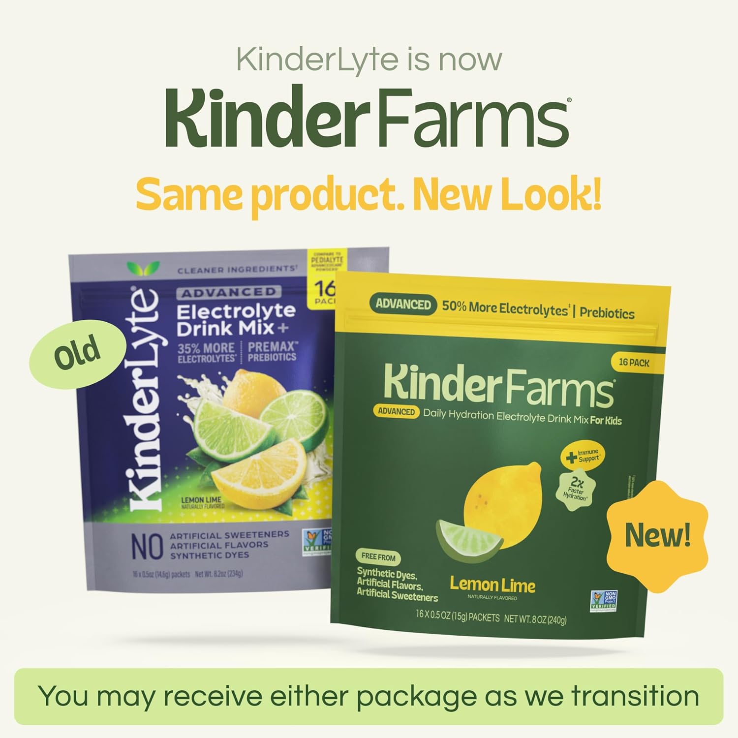 KinderFarms Advanced Electrolyte Powder for Kids and Adults - Drink Mix Hydration Packets (Lemon Lime, 16 Count), with PreMax Prebiotics, No Artificial Sweeteners or Flavors, No Synthetic Dyes