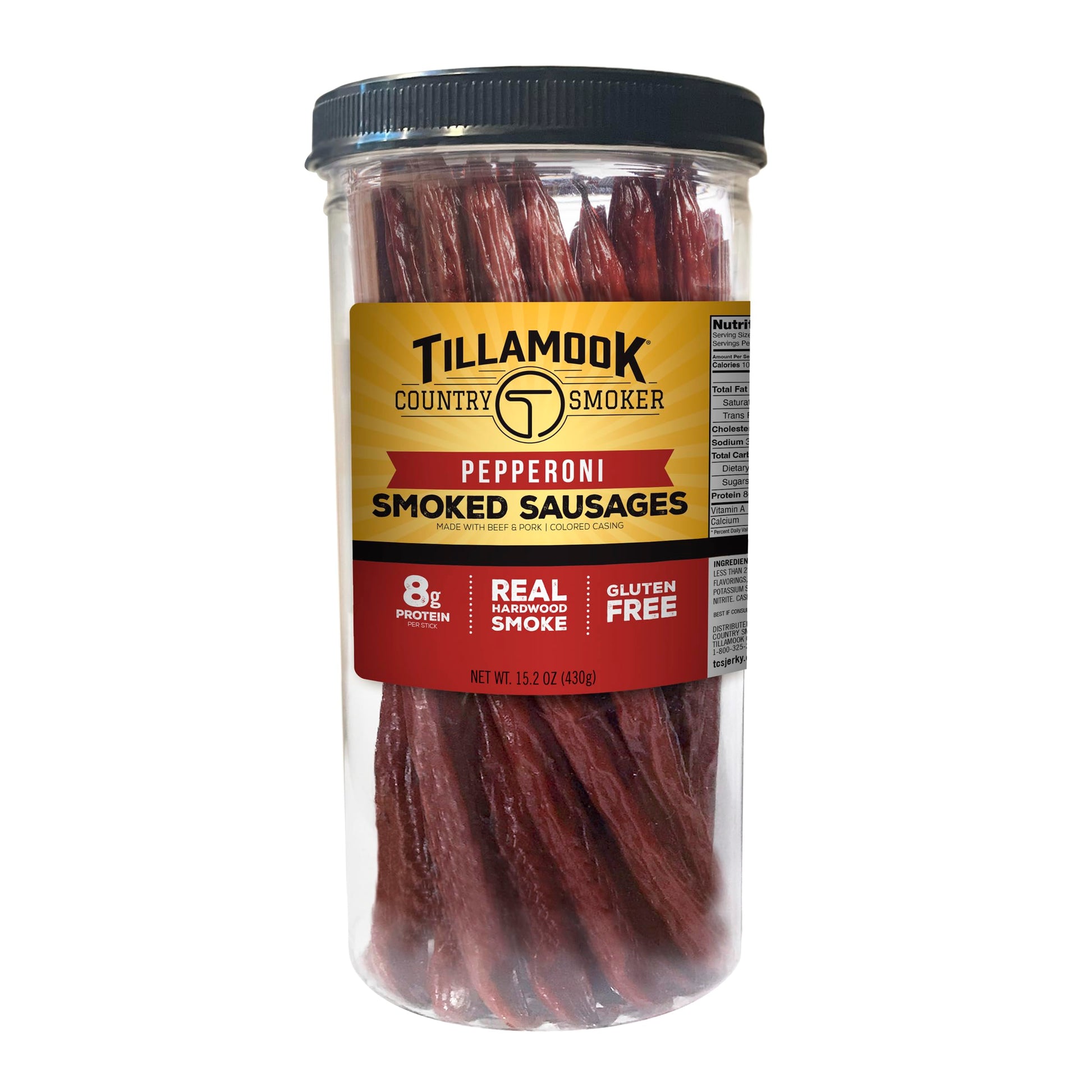 Tillamook Country Smoker Real Hardwood Smoked Sausages, Original Beef, 15.2 Ounce Tall Jar, 20 Count