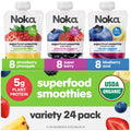 Noka Superfood Fruit Smoothie Pouches Variety Pack, Healthy Snacks with Flax Seed, Plant Protein and Prebiotic Fiber, Vegan and Gluten Free Snacks, Made in USA, Organic Squeeze Pouch, 4.22 oz, 12 Count