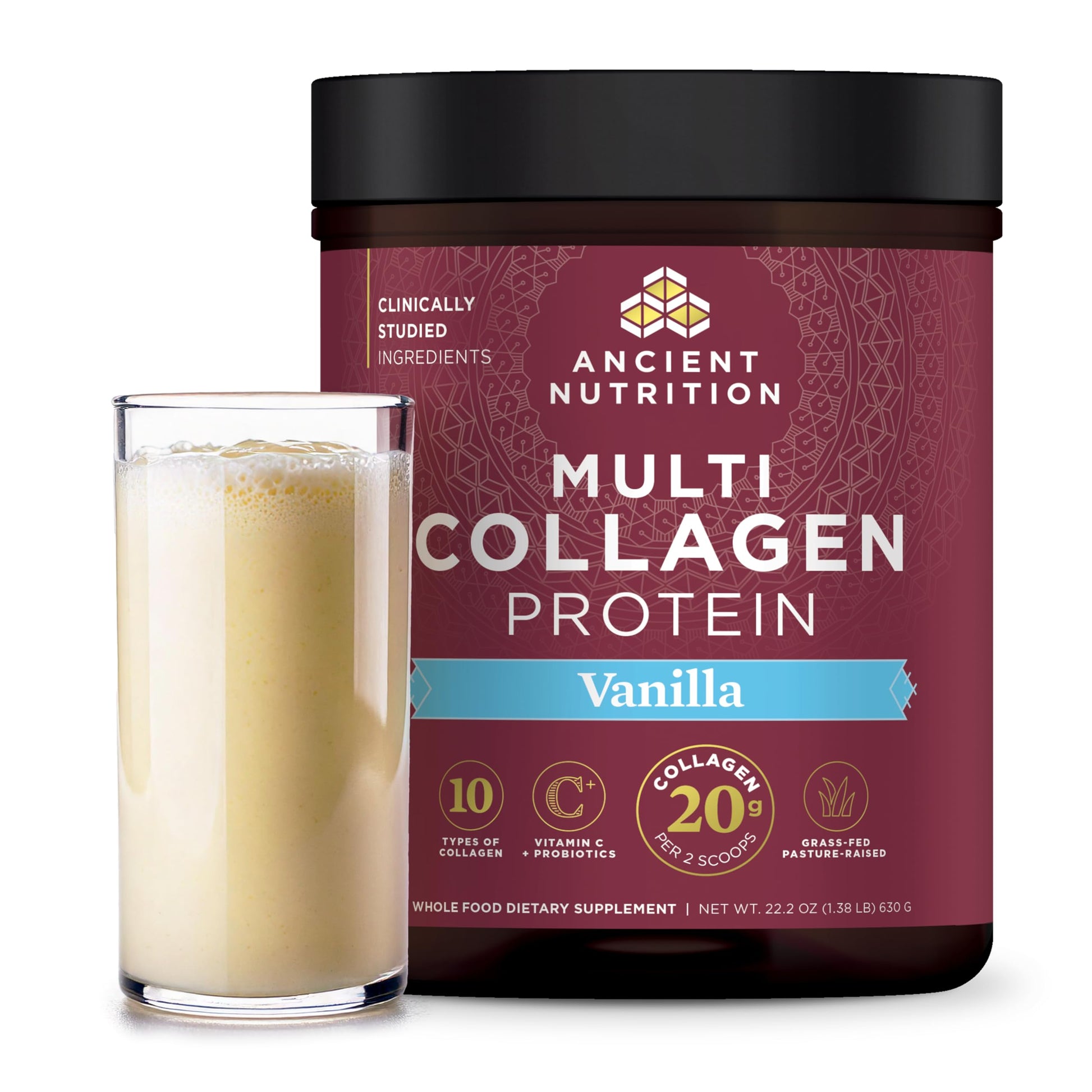 Ancient Nutrition Collagen Peptides Powder, Multi Collagen Protein, Women & Men, Vitamin C, Probiotics, Hydrolyzed Collagen, Supports Skin, Joints, Gut Health, Unflavored, 40 Servings