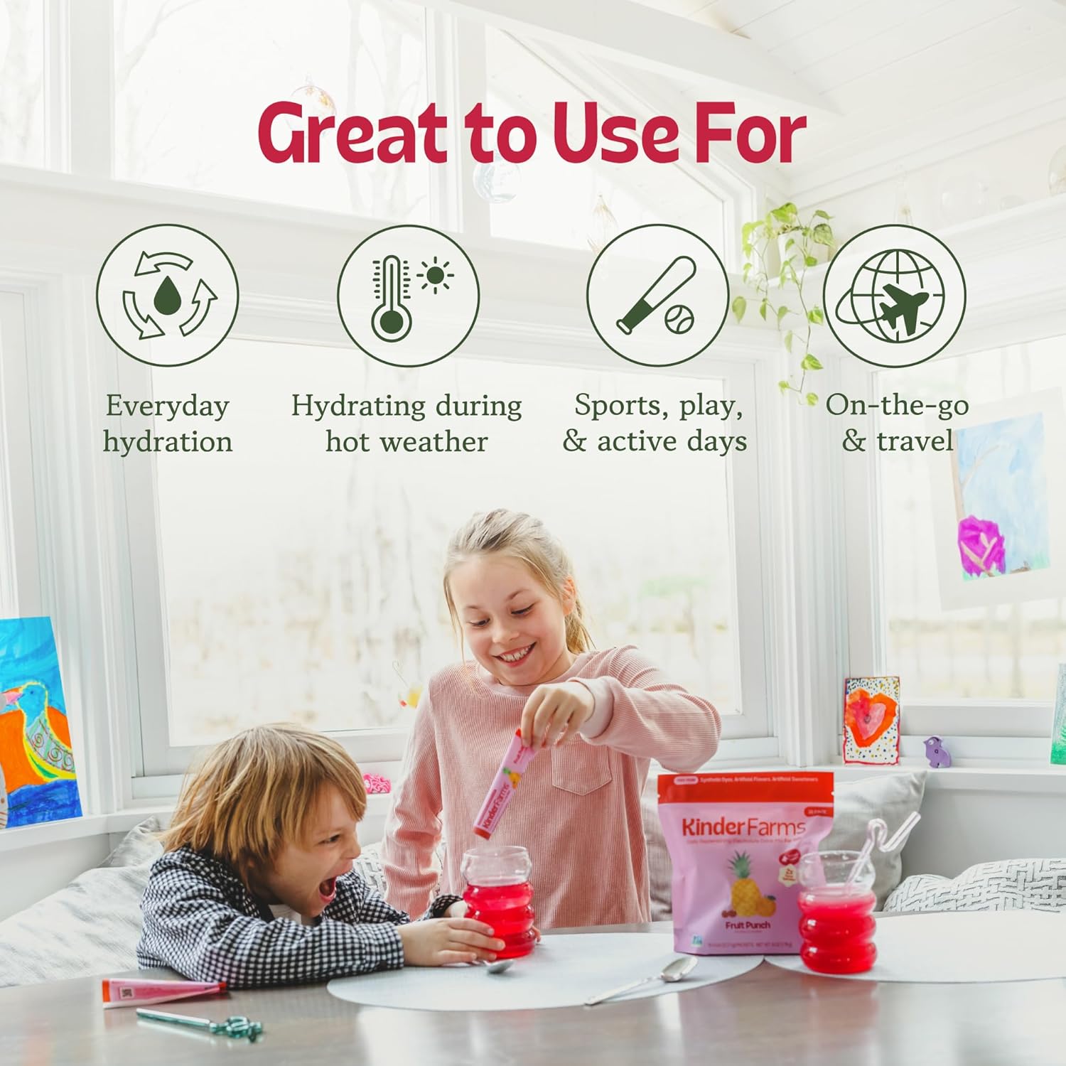 KinderFarms Advanced Electrolyte Powder for Kids and Adults - Drink Mix Hydration Packets (Lemon Lime, 16 Count), with PreMax Prebiotics, No Artificial Sweeteners or Flavors, No Synthetic Dyes