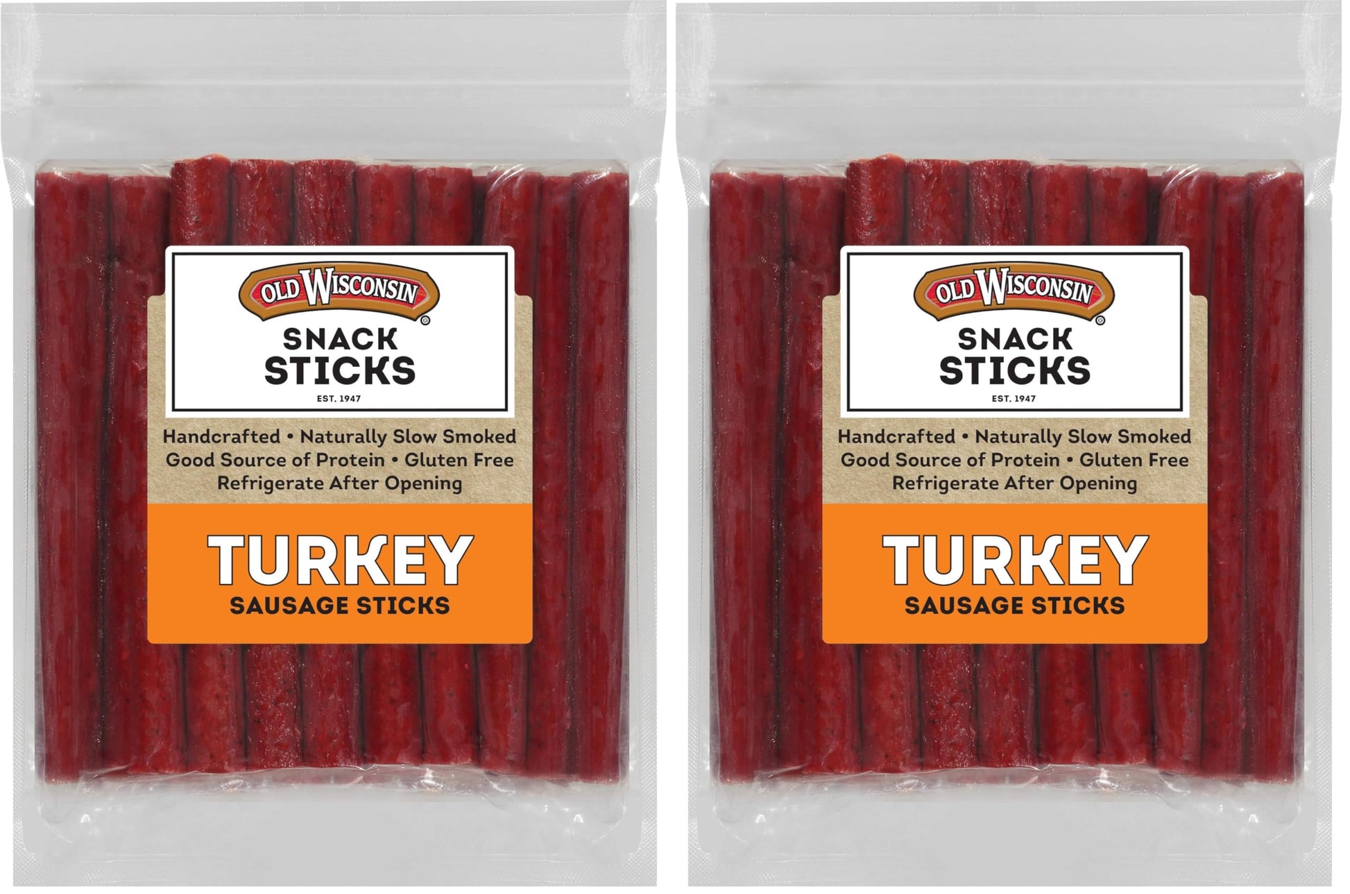 Old Wisconsin Turkey Sausage Snack Sticks, Naturally Smoked, Ready to Eat, High Protein, Low Carb, Keto, Gluten Free, 16 Ounce Resealable Package